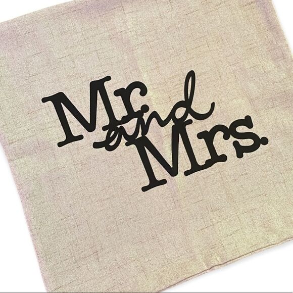 NWT Wool + Pepper Co. MR & MRS 18x18 Linen Pillowcase - Picture 2 of 3